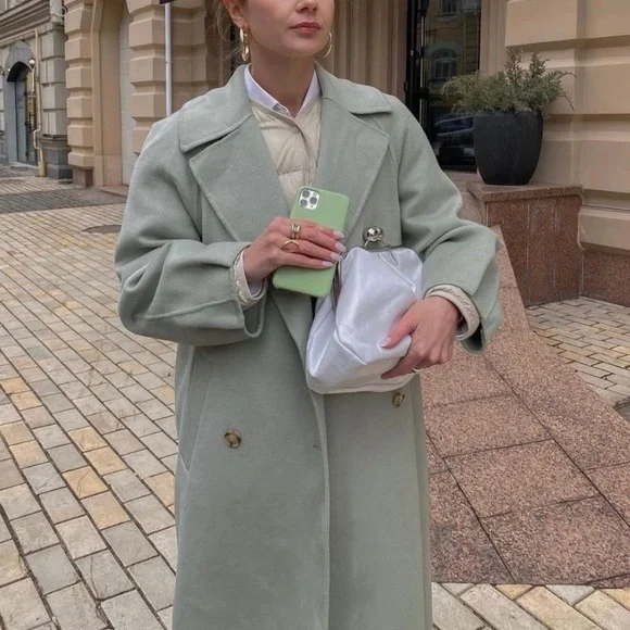 NEW Zara oversized wool blend coat baby green - Picture 4 of 15